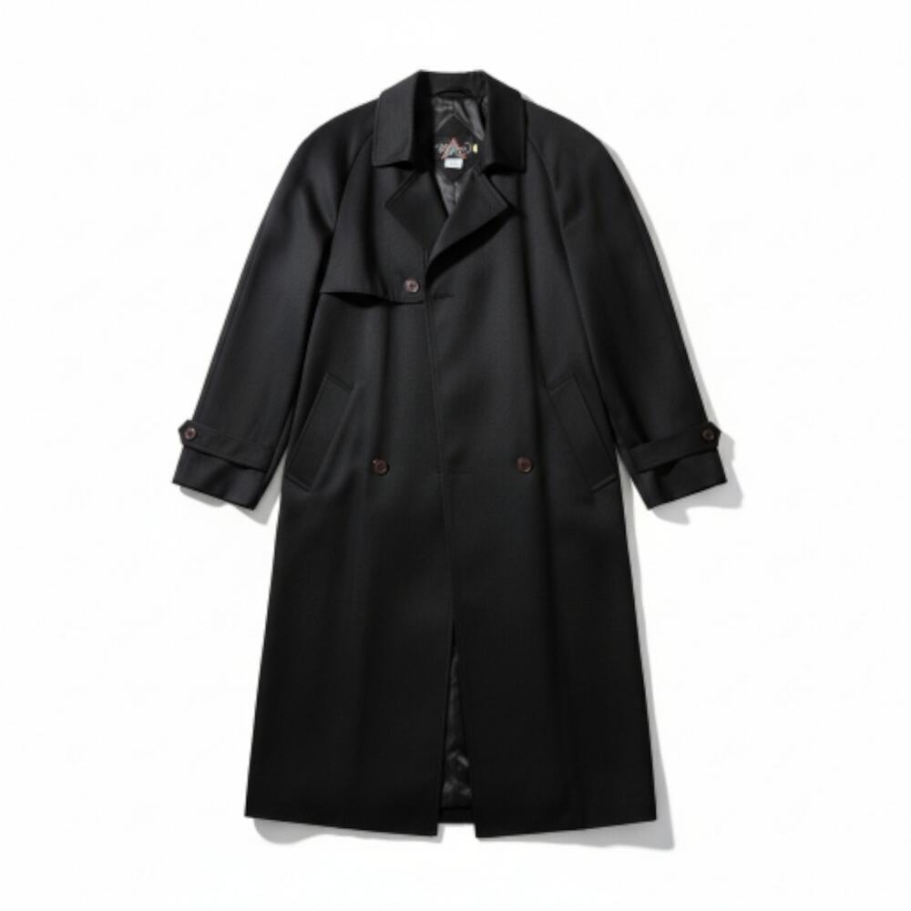 Vintage Wayne Black Trench Coat Women’s Long Coat 48” Length Unisex Oversized